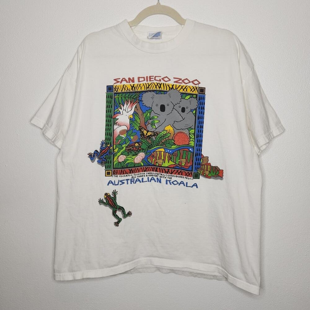 Vintage San Diego Zoo Australian Koala Nature Art Double Sided Frogs Shirt